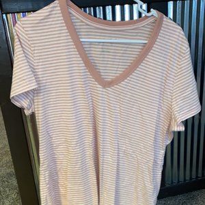 Pink & White Stripe V-neck T-shirt
